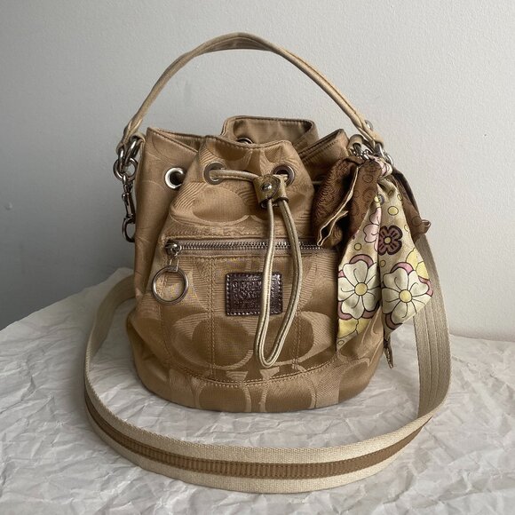 Coach x Poppy Signature Sateen Small Drawstring Bucket Bag (2009) - Picture 1 of 14